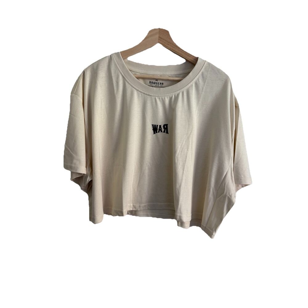Raw Gear Women’s Crop Top 2XL Beige Workout Short Sleeve Crew Neck Shirt